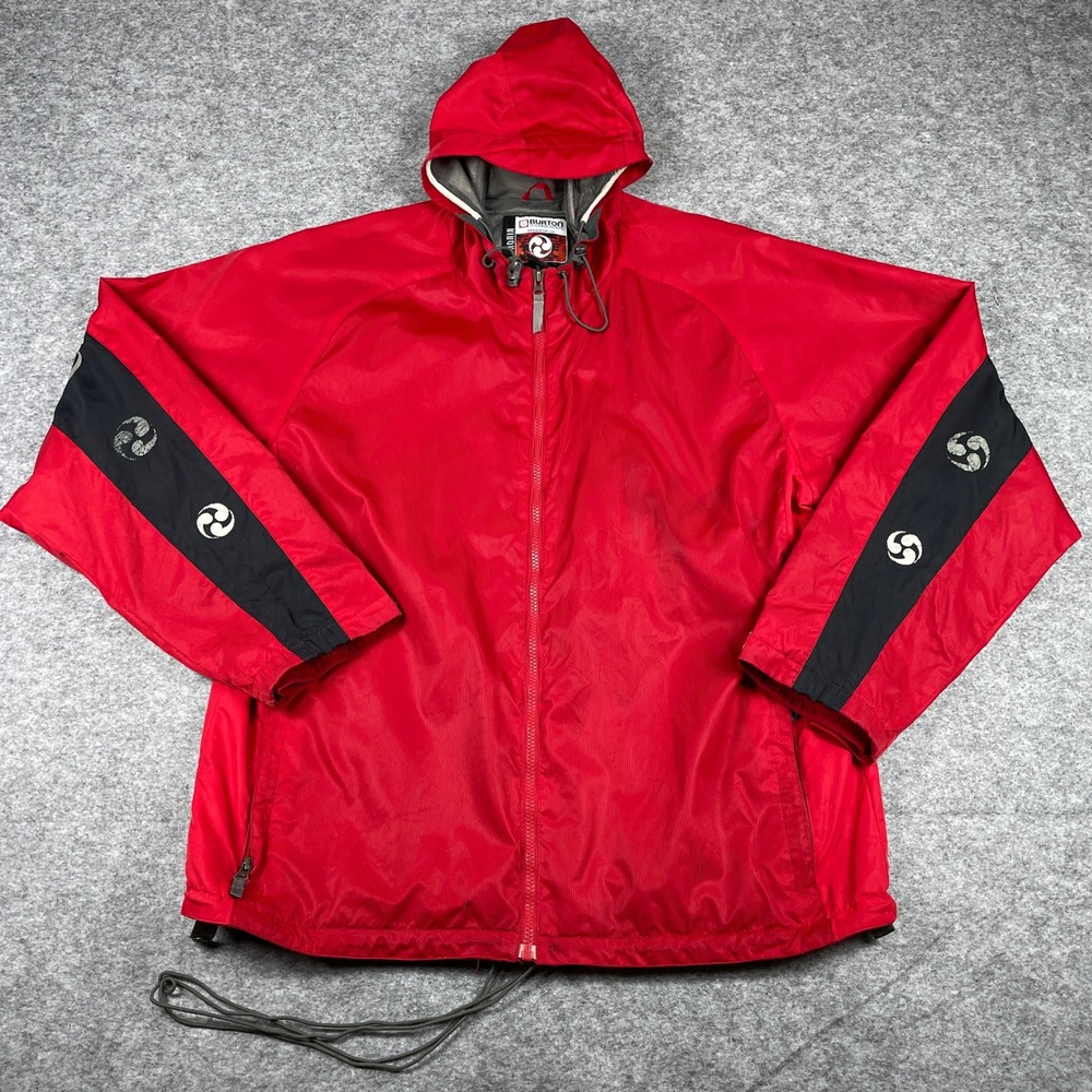 Burton Snowboards Jacket Mens Large Red Ronin Hooded Windbreaker Full Zip Shell